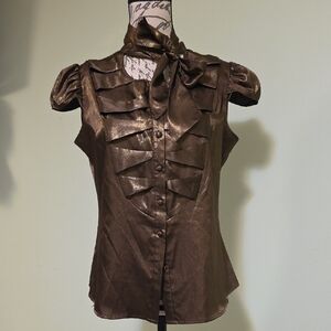 BCBGMaxAzria Shimmering Bronze Blouse with Bow Accent